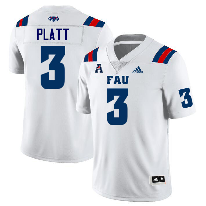 Florida Atlantic Owls #3 Jayshon Platt College Football Jerseys Stitched-White